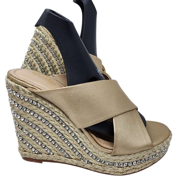 Gold Charles By Charles David Cate Rhinestone Wedge Sandal 9.5M - Picture 11 of 11